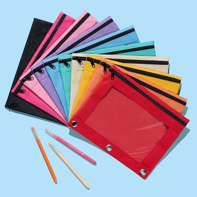 Forvencer Pencil Pouch for 3 Ring Binder, Large Pencil Case Pouch | 3 Reinforced Grommets, Pen Bag, Clear Window Pencil Case, Binder Accessories, Tangerine
