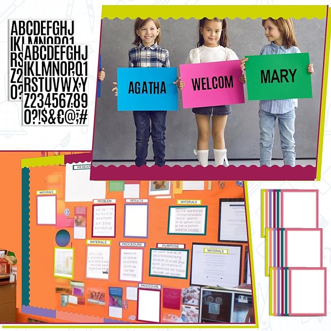 Sinload 92 Pcs Science Fair Board Supplies 60 Trim Scalloped Poster Boards 18 Presentation Subtitles 6 Project Titles 8 Letter Sticker for Classroom Display Boards(Bright Color,Wave)