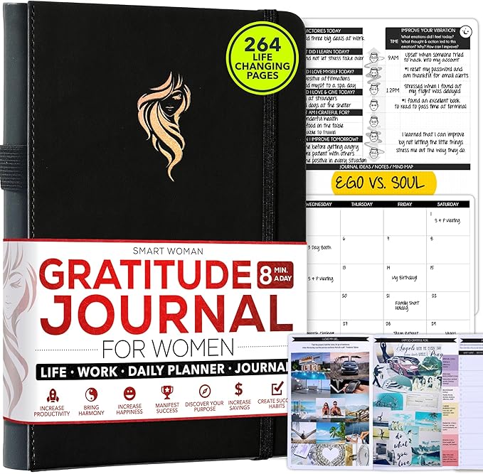 Gratitude Journal for Women and Men — 5 Minute Self Care Journal | Mindfulness, Manifestation, Affirmation | 3 Month Productivity Planner | Undated Daily Planner, Vision Board + Stickers
