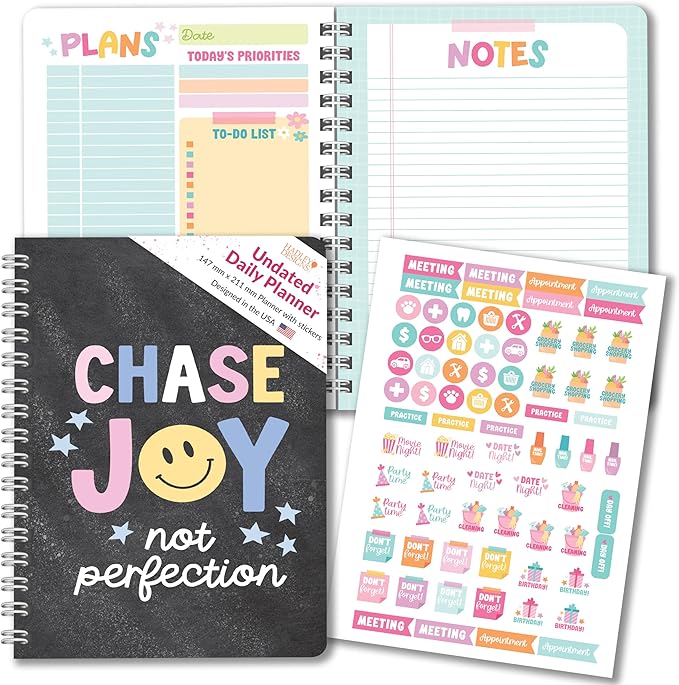 Hadley Designs Daily Planner Undated - Undated Daily Planner with Hourly Schedule, To Do List Notebook for Work, Day Planners for Kids & Adults, Teacher Supplies, Teacher Graduation Gifts
