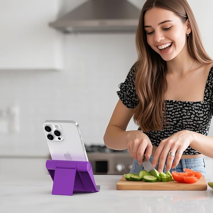 Cell Phone Stand for Desk, Foldable and Adjustable Multi-Angle Holder Dock, Universal Compatibility for Most Phone and Tablet, Portable and Sturdy Design for Office and Home (Purple)