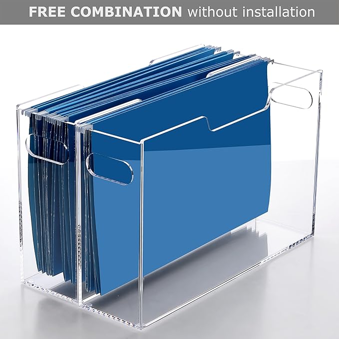 Hanging File Folder Organizer, Acrylic File Organizer Box for Legal Size Hanging File Folders, Clear Filing Holder with Handle for Desk Home Office - 1 Pack