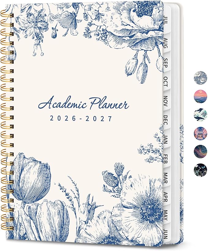 Planner 2026-2027, Hardcover Monthly and Weekly Academic Planner July 2026 - June 2027, Teacher and Student Calendar Agenda Book with Tabs, A4 (8.5" x 11"), Ideal for School and Office, Blue Elegance