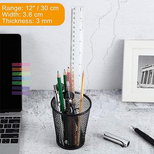 12 Inch Clear Plastic Rulers, Viaky Straight Measuring Tool with Inches and Centimeters, Durable Standard Math Ruler for School, Office and Home(2 Pack)