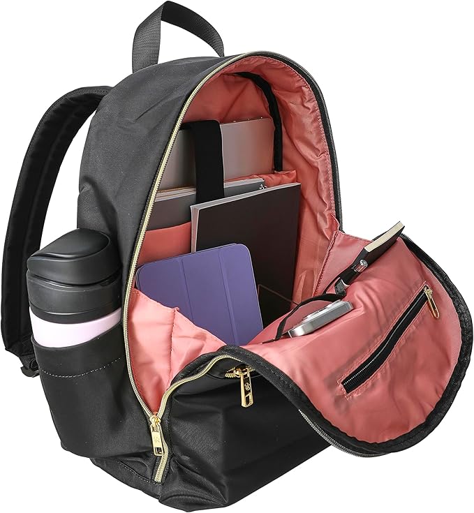 Jessica Simpson Black Laptop Backpack for Women, Work and Travel Backpack with Gold Hardware, 15" Laptop Sleeve