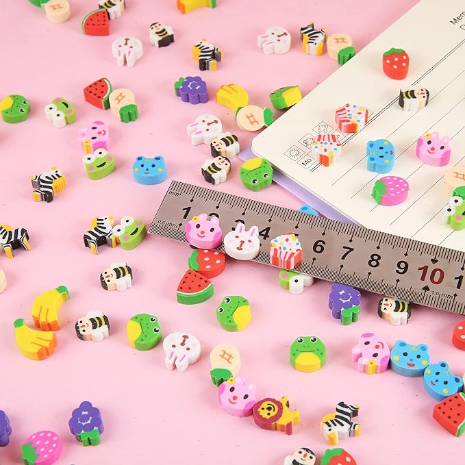 MGTECH 1000 Pieces Mini Animal Fruit Erasers for Kids Bulk, Small Cute Pencil Erasers Assortment for Home School Work Rewards, Party Favor and Gift Filling
