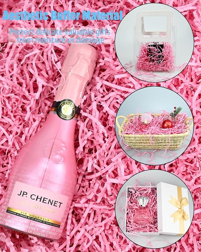 Raissily 10.5oz/300g Crinkle Cut Paper Shred Filler, Packing Grass Cushion for Valentine's Day Wedding Birthday Anniversaries Mother's Day Confetti Box Bag Basket Filling Gift Decoration - Pink