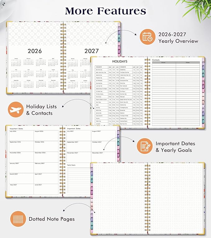 Academic Planner 2026-2027, 18 Months Weekly and Monthly Hardcover Planner, July 2026 - December 2027, 8.5" x 11" A4 Large Daily Calendar Planner Book with Tabs, Spiral College School Agenda Organizer for Student Teacher, Garden
