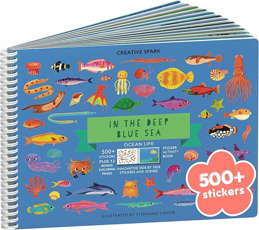 Ocean 500+ Kids Sticker Book by Cupkin Toddler Airplane Travel Activity Coloring and Sticker Book, Road Trip Essentials, 12 Coloring Pages 12 Scenes for Ages 2–8 Years