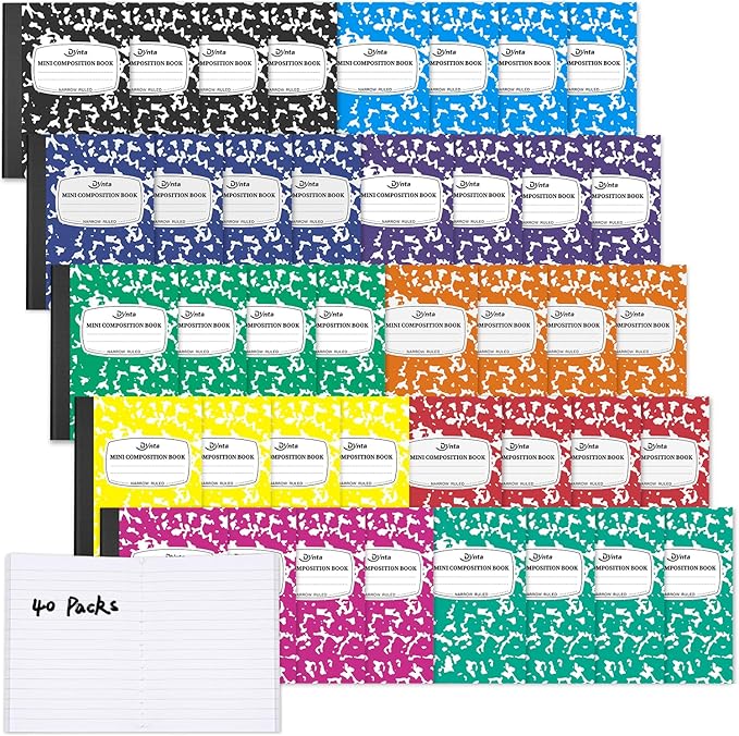 Dynta Composition Notebooks Bulk, 40 Packs 3.25 x 4.5 inch Mini Pocket Notebooks Narrow Ruled, 10 Assorted Colors Notebooks for School Office Home College (60 Sheets/120 Pages)