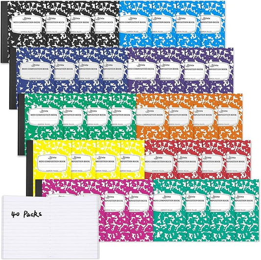 Dynta Composition Notebooks Bulk, 40 Packs 3.25 x 4.5 inch Mini Pocket Notebooks Narrow Ruled, 10 Assorted Colors Notebooks for School Office Home College (60 Sheets/120 Pages)