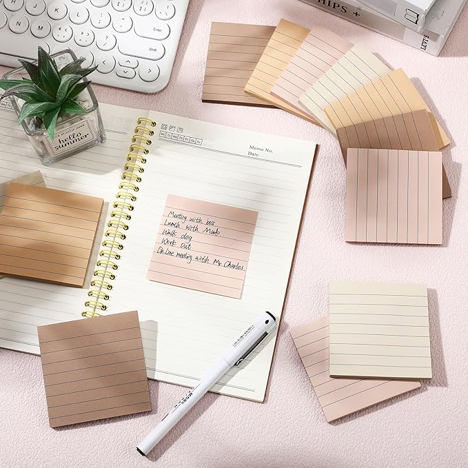 AmazingSpark 12 Pack Boho Color Lined Sticky Notes 3x3 Inch Post Ruled Stickies Super Self Stick Power Memo Pads Multi Colors Notes Pads Vintage Aesthetic School Office Supplies Accessories