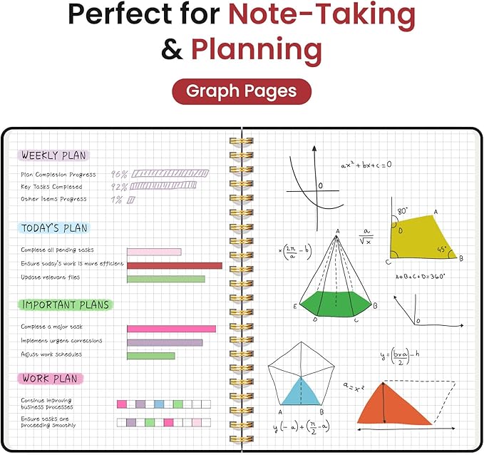 Taja Graph Spiral Journal Notebook for Women & Men, 140 Pages, Graph Paper Hardcover Notebook for Planning & Tracking, Journals for Graphing, A5(5.7" x 7.9") – Black