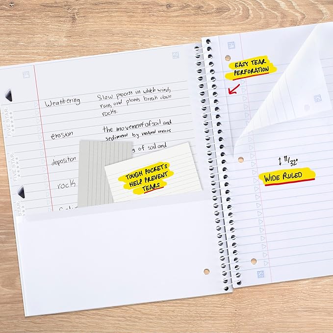 Five Star Spiral Notebook + Study App, 1 Subject, College Ruled Paper, 8-1/2" x 11", 80 Sheets, Styles, 4 Pack (850222F)