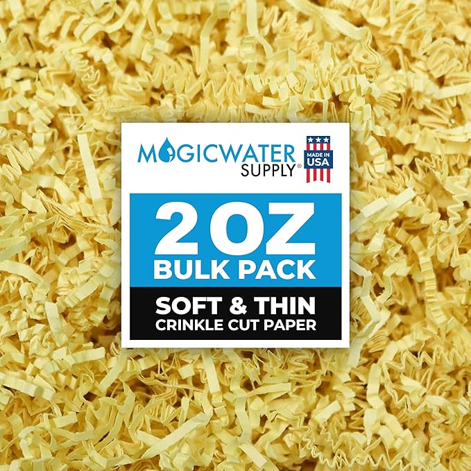 MagicWater Supply - 2 oz - Canary - Soft & Thin Crinkle Cut Paper Shred Filler great for Gift Wrapping, Basket Filling, Birthdays, Weddings, Anniversaries, Valentines Day, and other occasions