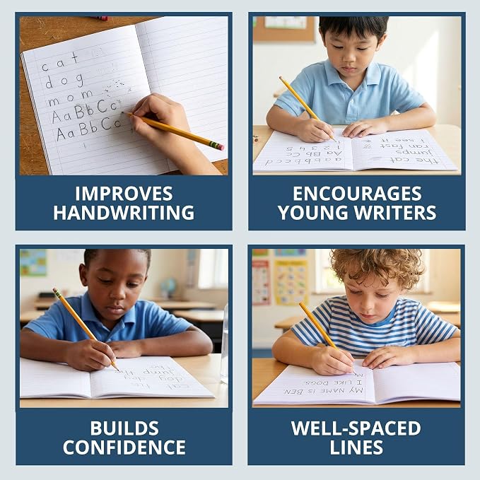 ROARING SPRING Primary Composition Book, Handwriting Notebook for Kids (K - 2nd Grade), Grade 2 Ruled, 3/4" Skip-Line Manuscript Paper, Flexible Cover, 9.75" x 7.5", 50 Sheets/100 Pages, 72 Pack