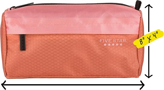 Five Star Pencil Pouch, Pen Case, 9-Pocket Zipper Pouch, Storage Organizer for School Supplies Earbuds Chargers Cables Makeup, Pink/Terracotta (500213F-ECM) (Pack of 12)
