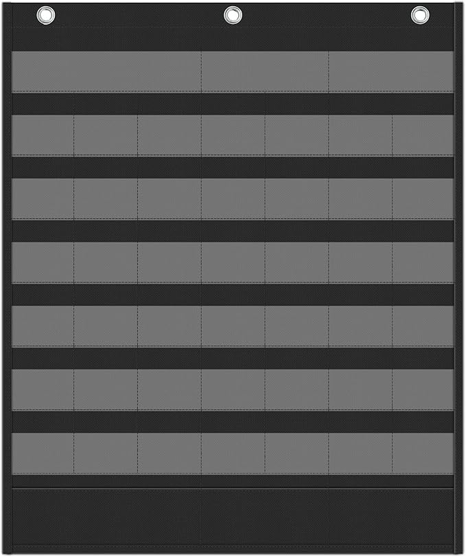 Yoink 48 Pockets Classroom Calendar Pocket Chart for Kids Learning - Monthly Calendar with Durable Fabric, Homeschool and Teacher Supplies, Preschool Kindergarten Wall Decor, Only Chart (Black)