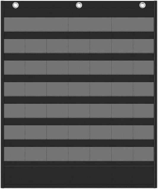 Yoink 48 Pockets Classroom Calendar Pocket Chart for Kids Learning - Monthly Calendar with Durable Fabric, Homeschool and Teacher Supplies, Preschool Kindergarten Wall Decor, Only Chart (Black)