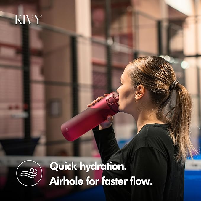 KIVY Slim Water Bottle 32oz with Leakproof Flip Lid [Lightweight & Shatterproof] Fits Backpack & Cupholder for Travel, Sports, School - Tall Gym Water Bottle with Measurements - Dishwasher Safe