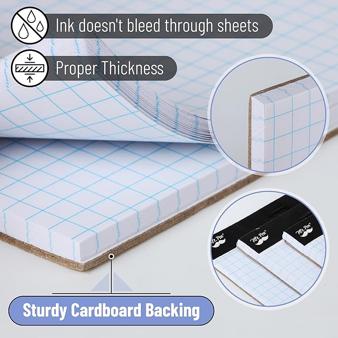 Mr. Pen- Graph Paper, 24 Pack, 30 Sheets/Pack, 8.5"x11", 4x4 (4 Squares Per Inch), Math Graph Paper Pad, Computation Pads