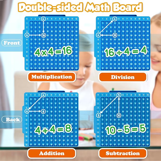 Torlam Multiplication Flash Cards + Math Board, Time Table Chart Flashcards for Kids Ages 6-12, 3rd-6th Grade Classroom Must-Have