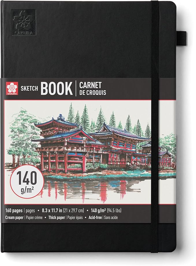 Sakura Sketchbook A4 - Drawing Sketchbook for Visual Journaling, Effortless Sketching & Personal Use - 140 GSM Paper - Hardcover Hardcover - 160 Pages - 8.3 x 11.7" - Black - Cream Paper