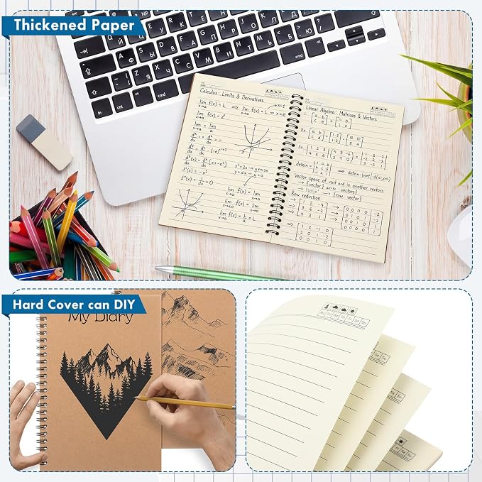 Epakh 6 Pack Spiral Notebooks A5 Bulk Back to School Hardcover Spiral Journal Notebook 5.5 x 8.3 Inch, First Day of School Journal Paper Notebook for Writing, 50 Sheets 100 Page (Lined,Brown)