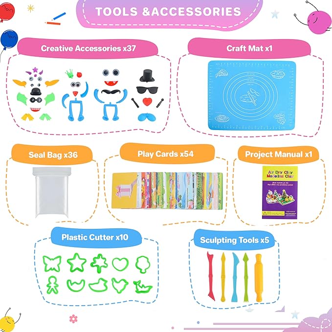 Aestd-ST Air Dry Clay 42 Colors, Modeling Clay for Kids, DIY Model Magic Clay, Molding Clay Kit with Sculpting Tools, Non-Sticky Soft and Super Light, Arts and Crafts Gift for Boys Girls Kids