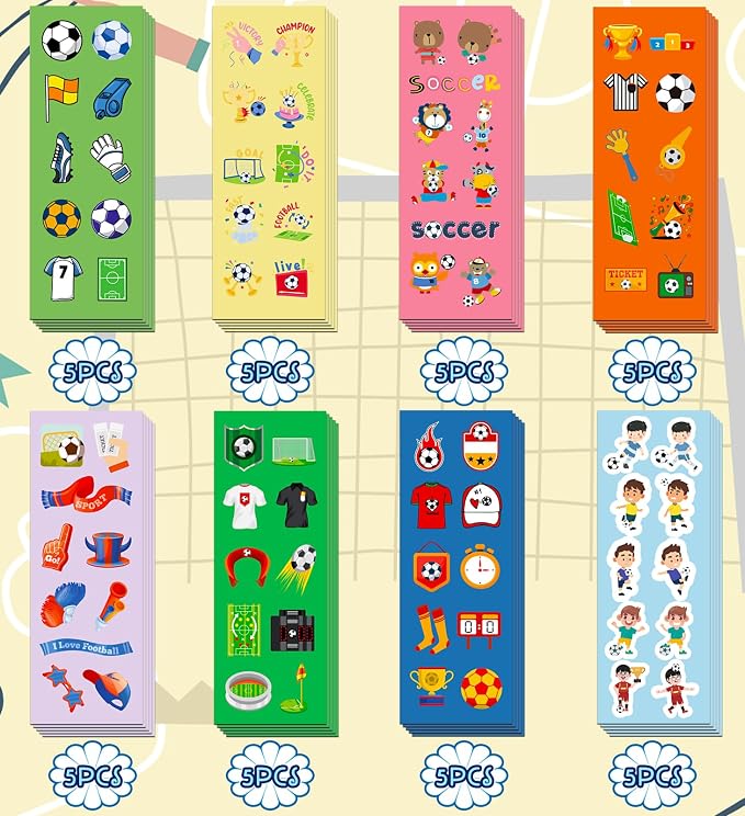 Soccer Party Favors, 400Pcs Soccer Stickers for Boys Girls Kids Teens | 40Sheets with 400 Vinyl Waterproof Soccer Stickers, Football Games Crafts Activities Goodie Bag Stuffers Gifts for Kids Teens