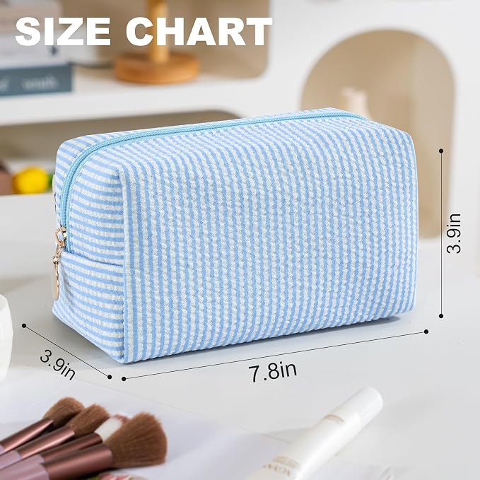 4PCS Makeup Bag Travel Toiletry Bag for Women, Small Cosmetic Bags Cute Blue Stripe Aesthetic Organizer Makeup Pouch for Purse Emergency Bag Pencil Case Accessory Bag