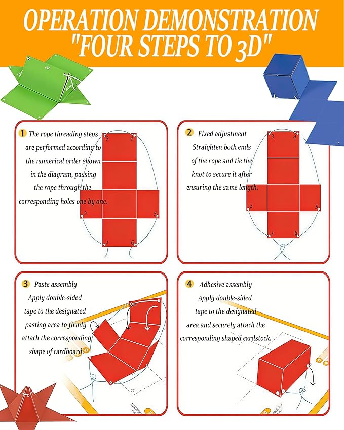 Pull String 3D Geometry Learning Book - Fun Volume & Surface Area Formula Teaching Tool with Braided Rope Design (12-Model Version)