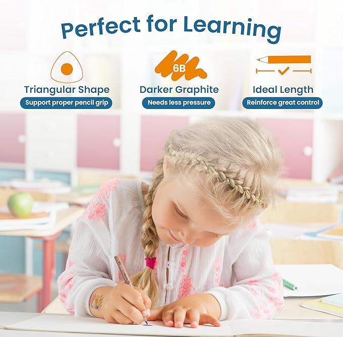 Learning Pencils For Toddlers 2-4 Years–Kids Pencils For Beginners, Toddlers And Preschoolers, Jumbo Triangle Shape With Soft Graphite (8pk+Sharpener)