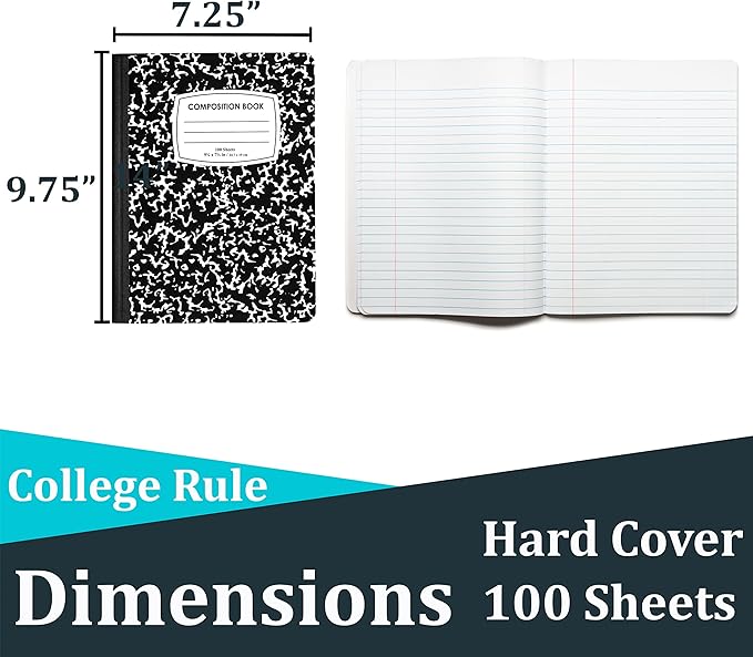 Composition Notebook College Ruled Composition Notebooks Bulk Marble College Ruled Notebook Hard Cover 100 sheets, 200 Pages 9.75” x 7.25”