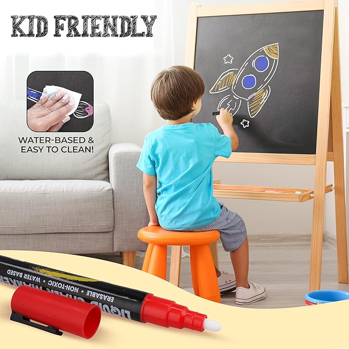 Bandle B. Chalk Markers - 24 Vibrant, Erasable, Non-Toxic, Water-Based, Reversible Tips. For Glass or Chalkboard Markers for Businesses, Restaurants, Liquid Drawing Chalk (Vibrant 6mm)