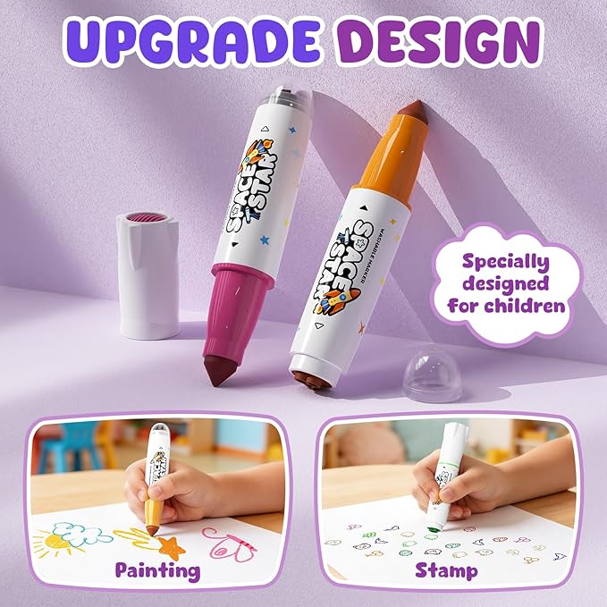 Betem Scented Washable Markers for Kids 12 Colors Stamp Markers for Toddlers, Non Toxic Water-based Dual Tip Marker Set for Kids, Coloring Markers for Classroom Art Supplies with Portable Bag