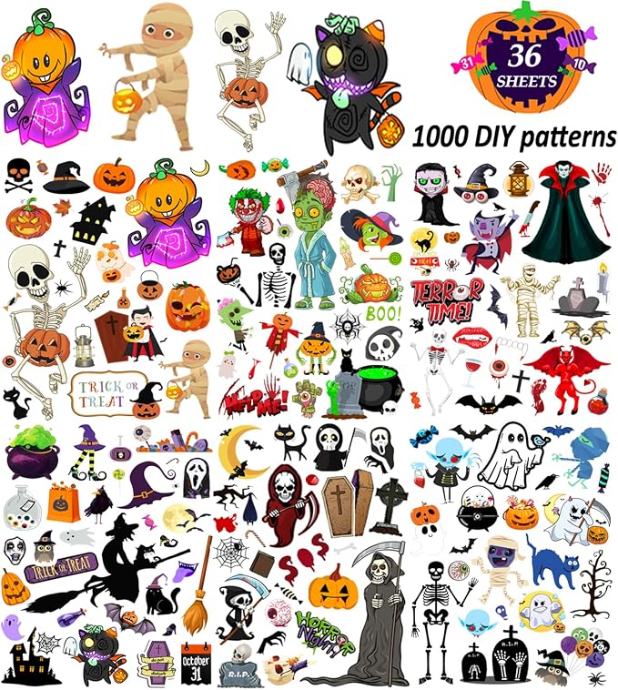 Halloween Stickers,Halloween Party Favors,36 Sheets Holiday Sticker, Hallowee-n Party Decoration Classroom Crafts Gifts Stickers for Teens Adults
