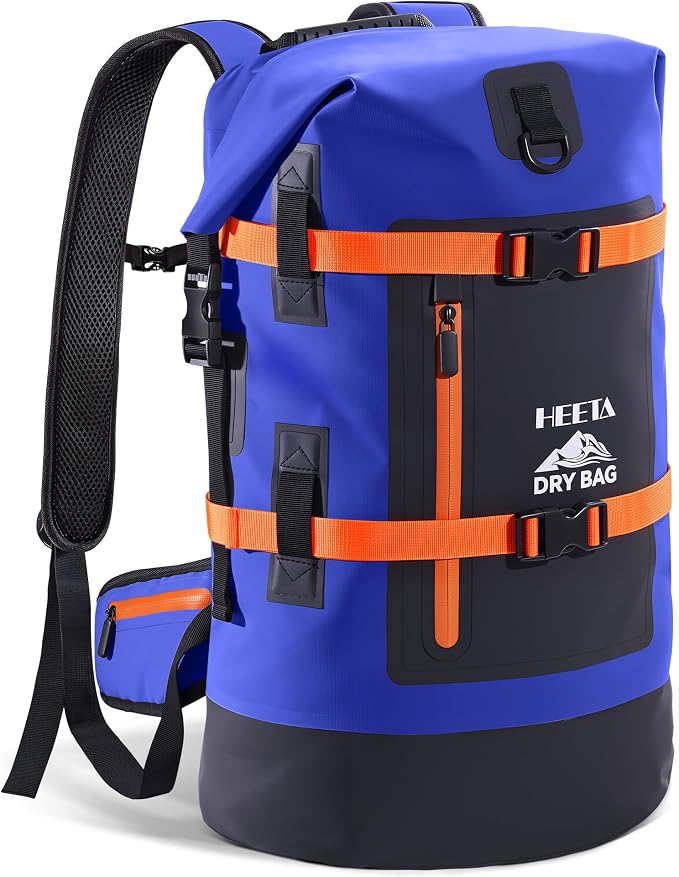 HEETA Dry Bags Waterproof Backpack 40L for Men & Women, Roll Top Heavy Duty | Cushioned Hiking Backpack, for Kayaking Boating Paddle Boarding Fishing Travel Camping Beach Vacation Cruise Ship Essentials