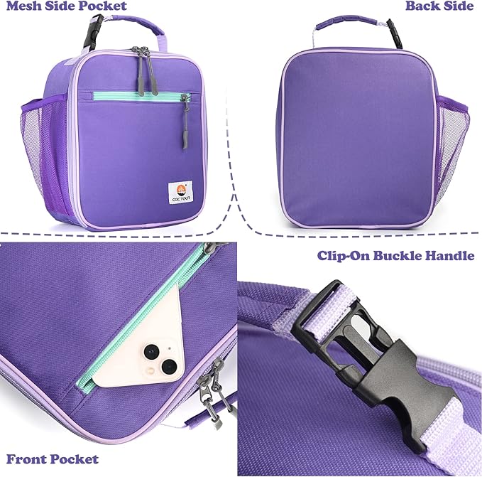 CaCTOUR Lunch Box Kids,2 Packs Insulated Lunch Bag for Girls Boys,Soft Bag Mini Cooler Back to School Thermal Reusable Lunch Bag for Work School Picnic (Blue & Purple)