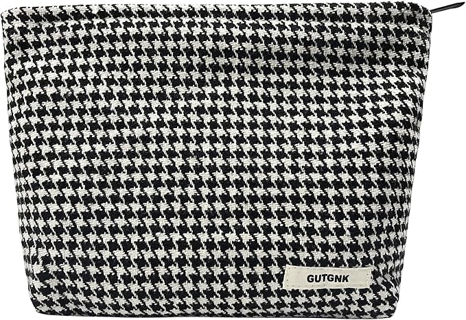 GUTGNK Women's Houndstooth Travel Bag - Small, Zipper, Skin Care & Cosmetics Change Bag