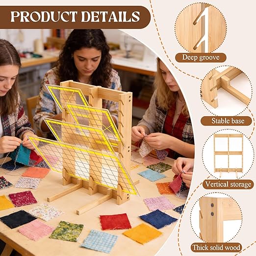 Wenqik Wooden Quilting Ruler Rack with 30 Slots, 16.5" x 12.4", Sewing Ruler Stand and Craft Template Organizer Accessories for School, Office Drawing Supplies