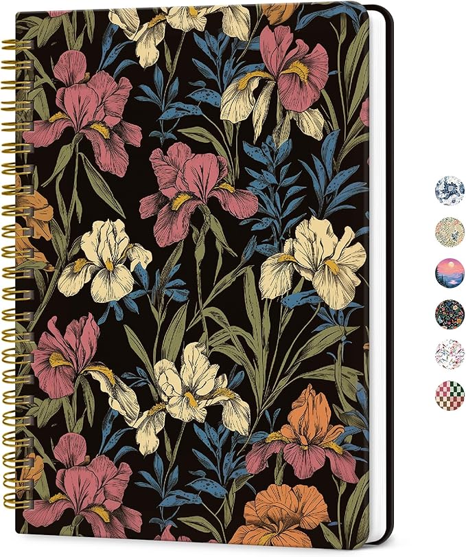 ZOTIA Lined Spiral Journal for Women, A5 Cute Hardcover College Ruled Notebook for Work, School & Note Taking, Aesthetic Writing Journal, 140 Pages (5.8" x 8.3"), Vintage Iris