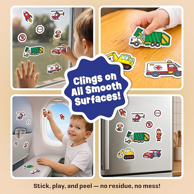 Reusable Sticker Book - Vehicles Stickers for Toddlers & Kids 3-5: Boys Easter Basket Stuffers & Easter Basket Essentials - Fun Activity in Airplane & Cars, Jelly Sticker Books for Toddlers 1-3 2-4