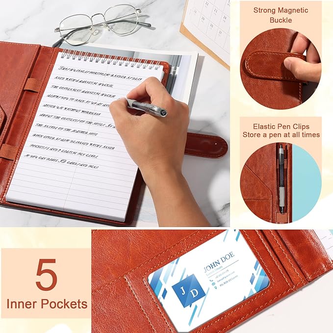 Steno Pad Holder PU Leather Cover 6x9 Steno Pad Cover Business Padfolio Organizer Compatible With 6x9 Steno Notebook Portfolio Pocket Organizer With Pen Loop for Business Office（Brown）