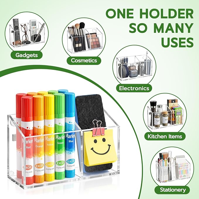 MR.MATE Magnetic Pen Holder, Acrylic Magnetic Dry Erase Marker Holder for Whiteboard, Non-Slip Pencil Cup Holders for Fridge, Magnet Locker Organizer for Office Classroom Desk (Clear)