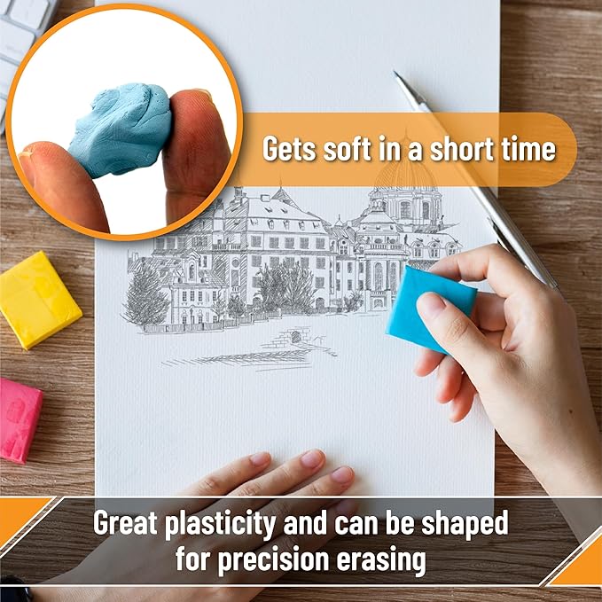 Mr. Pen- Kneaded Erasers, 1.4"x1.37", 32 Pack, Colorful, Soft Moldable Art Erasers for Charcoal, Graphite & Pastel Drawing, Precision Highlighting, Smudge Control, Easy Shaping for Artists & Students