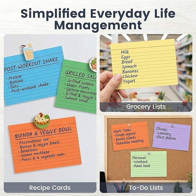 Koogel Index Cards 4x6 Inch, 180 Count, Colored Large Flash Card for Studying, Heavy Notecard Note Taking for School Students Teachers College Office Home Supplies, 9 Assorted Colors
