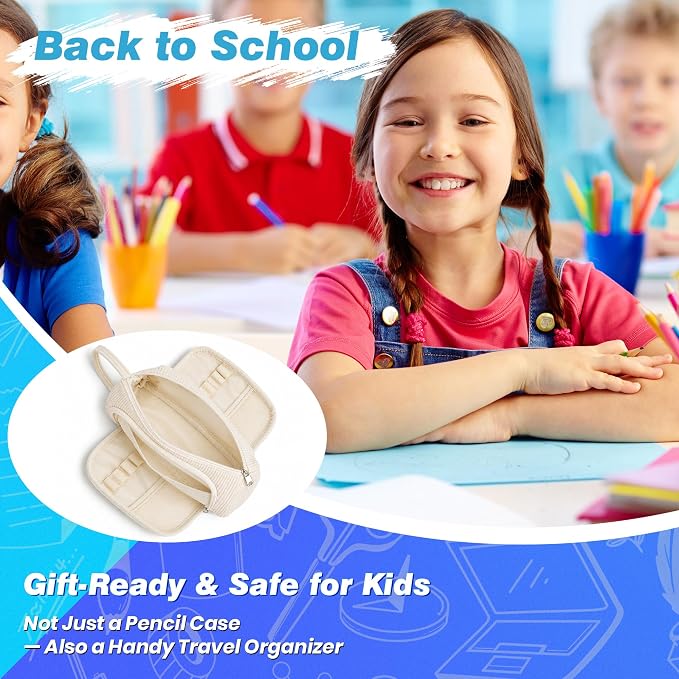 Big Capacity Pencil case,Soft Corduroy Pencil Bag with 3 Compartment Pouch Bag for School Supplies Office for Teen Girls Boys Women Man (White New)
