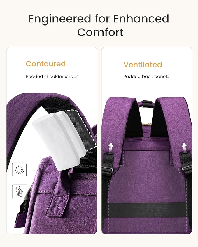 LOVEVOOK Laptop Backpack for Women with Giant Tumbler Holder Pocket,18 inch Waterproof Travel Backpack Purse Computer Laptop Bag,Professional Work College Nurse Teacher Backpack Daypack,Rose Purple