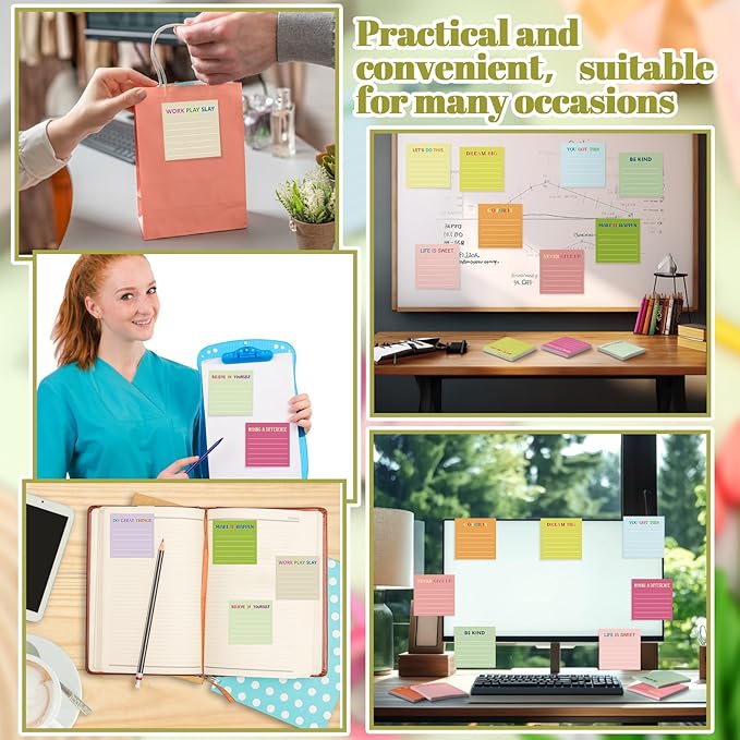 Yinder 24 Pcs Inspirational Sticky Notes Cute Motivational Sticky Notes Pad End of Year Employee Appreciation Gifts Bulk for Teacher Nurse Coworkers Office Supplies 3 x 3'' (Inspirational,Macaroon)
